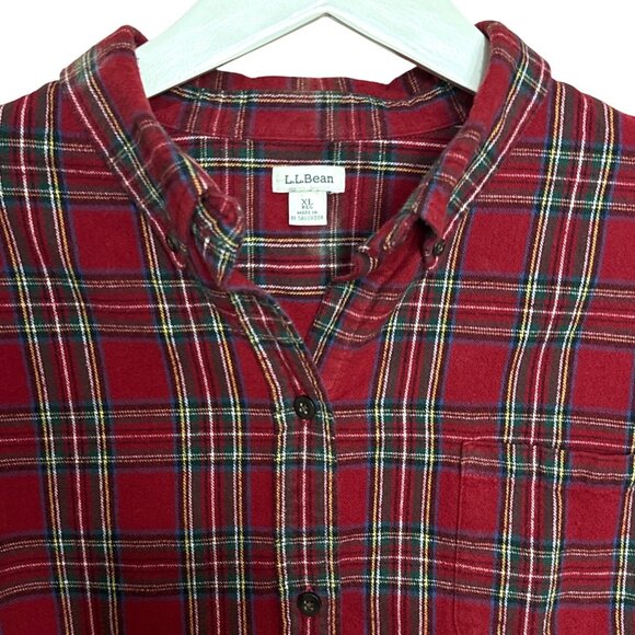 L.L. Bean Womens Red Plaid Flannel Shirt Long Sleeves Collar Button-Down Size XL - Picture 2 of 12